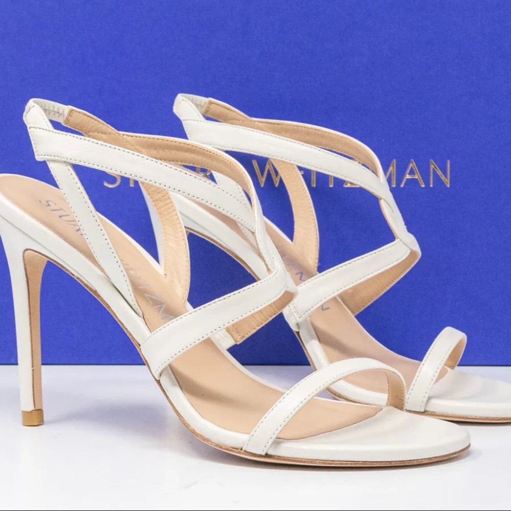 STUART WEITZMAN SOIREE 100 WHITE SLINGBACK SANDALS